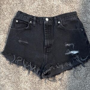 Black Distressed Jean Shorts with Raw Hem RIDERS